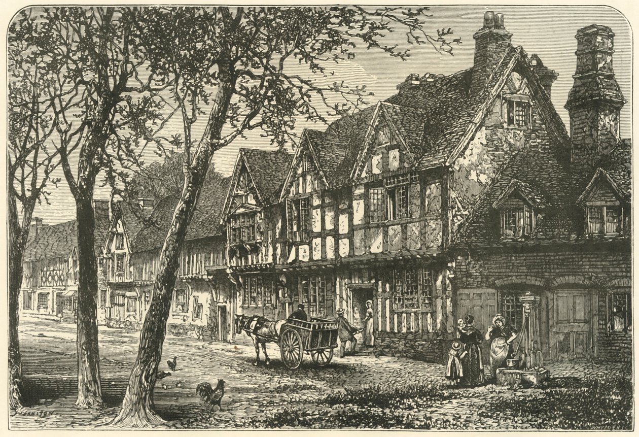 Gamle hus under Warwick Castle, 1898. av Unbekannt