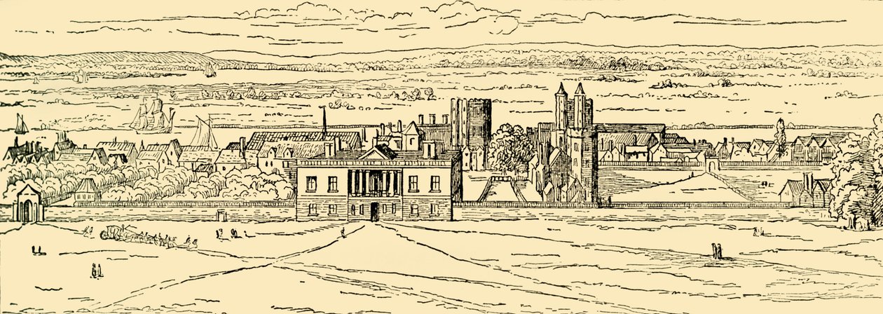 Gammel utsikt over Greenwich Palace. Etter Hollar., c1878. av Unbekannt