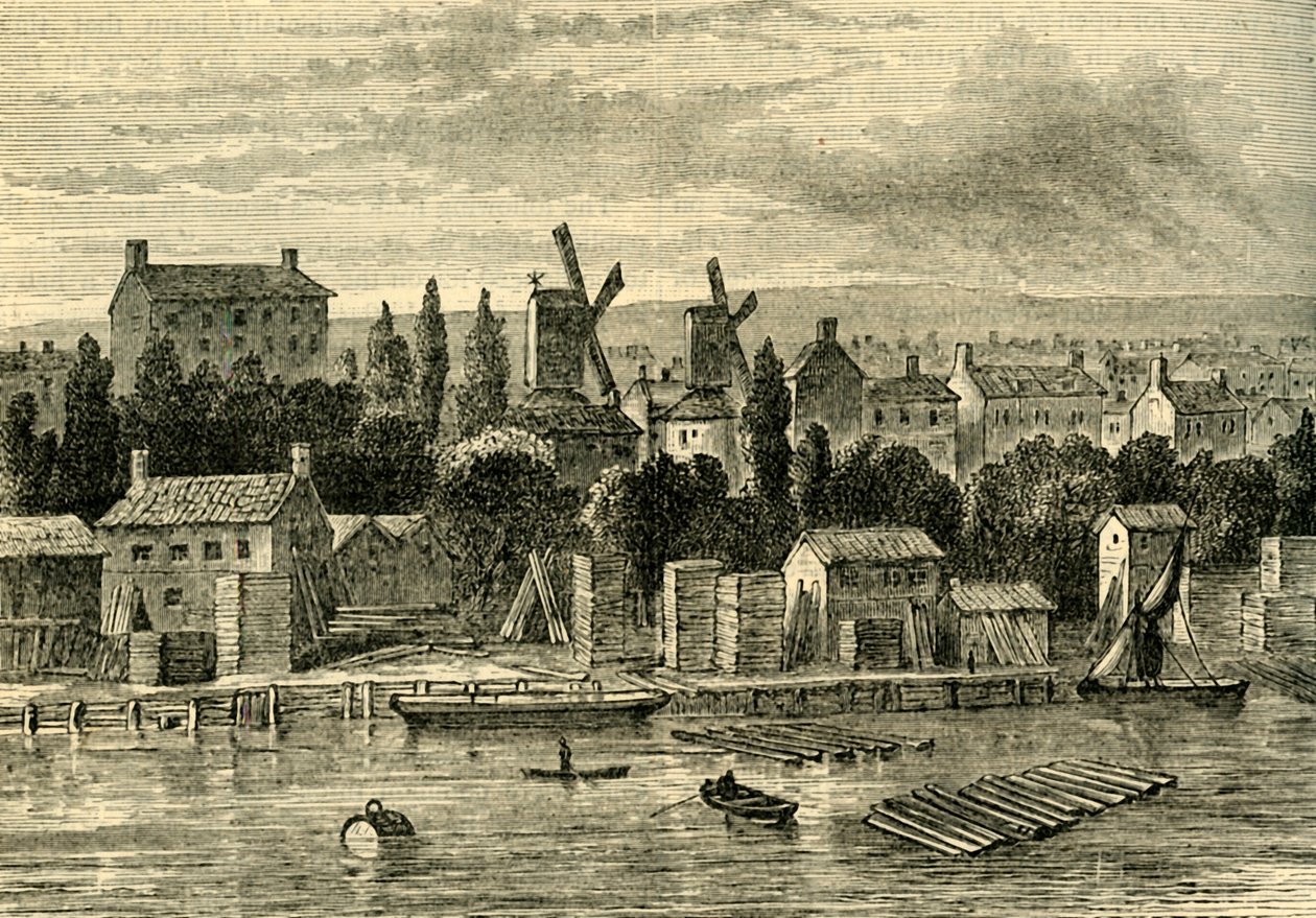 Gamle vindmøller ved Lambeth, ca 1750, c1878. av Unbekannt