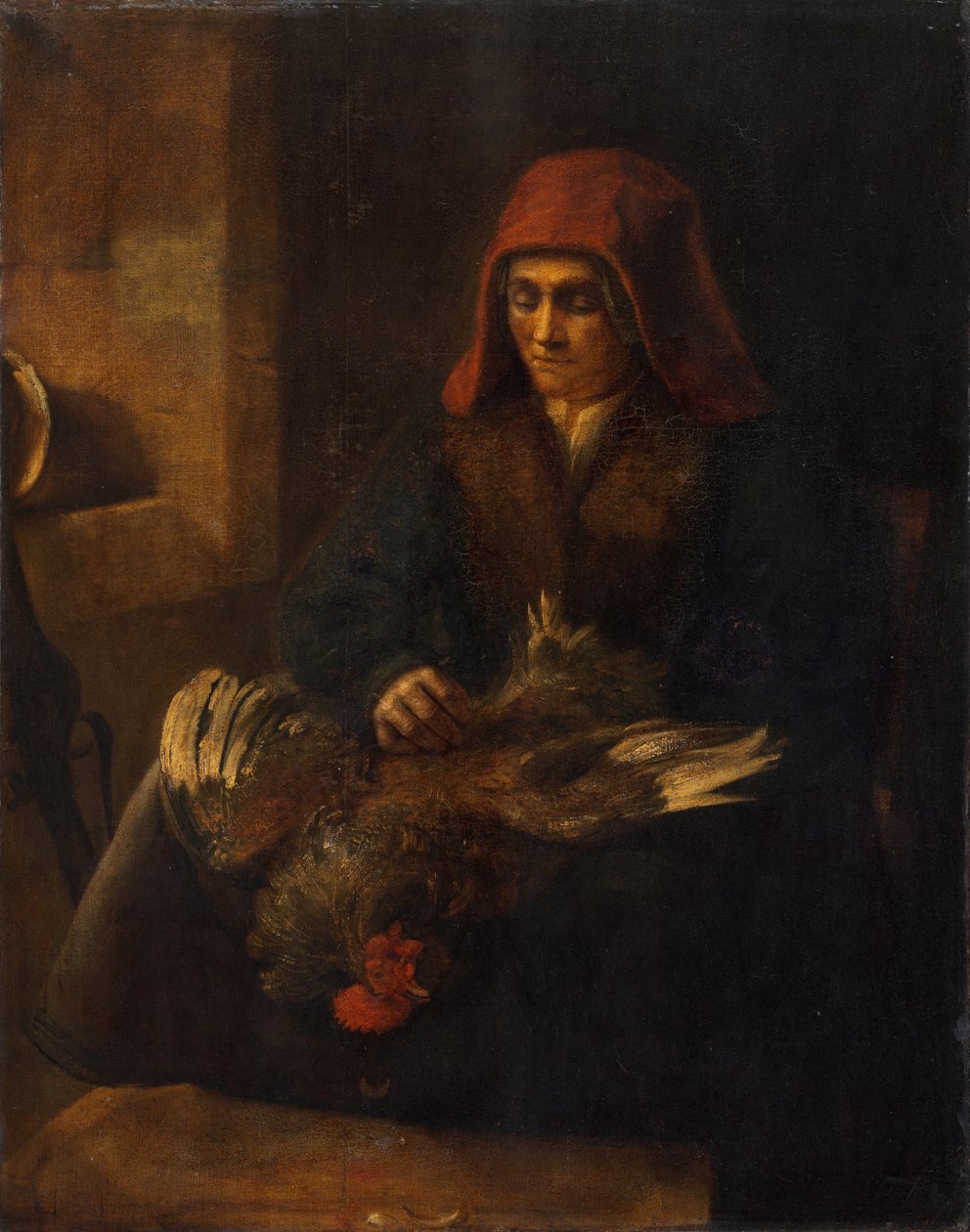 Gammel kvinne som plukker en fugl, 16501655. av Unbekannt