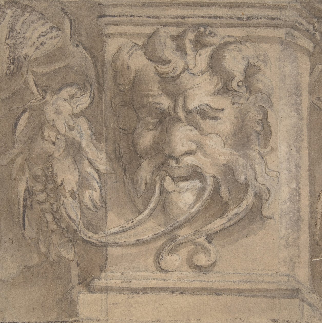 Ornamental design med maske i antikk stil, 1550-1600. av Unbekannt