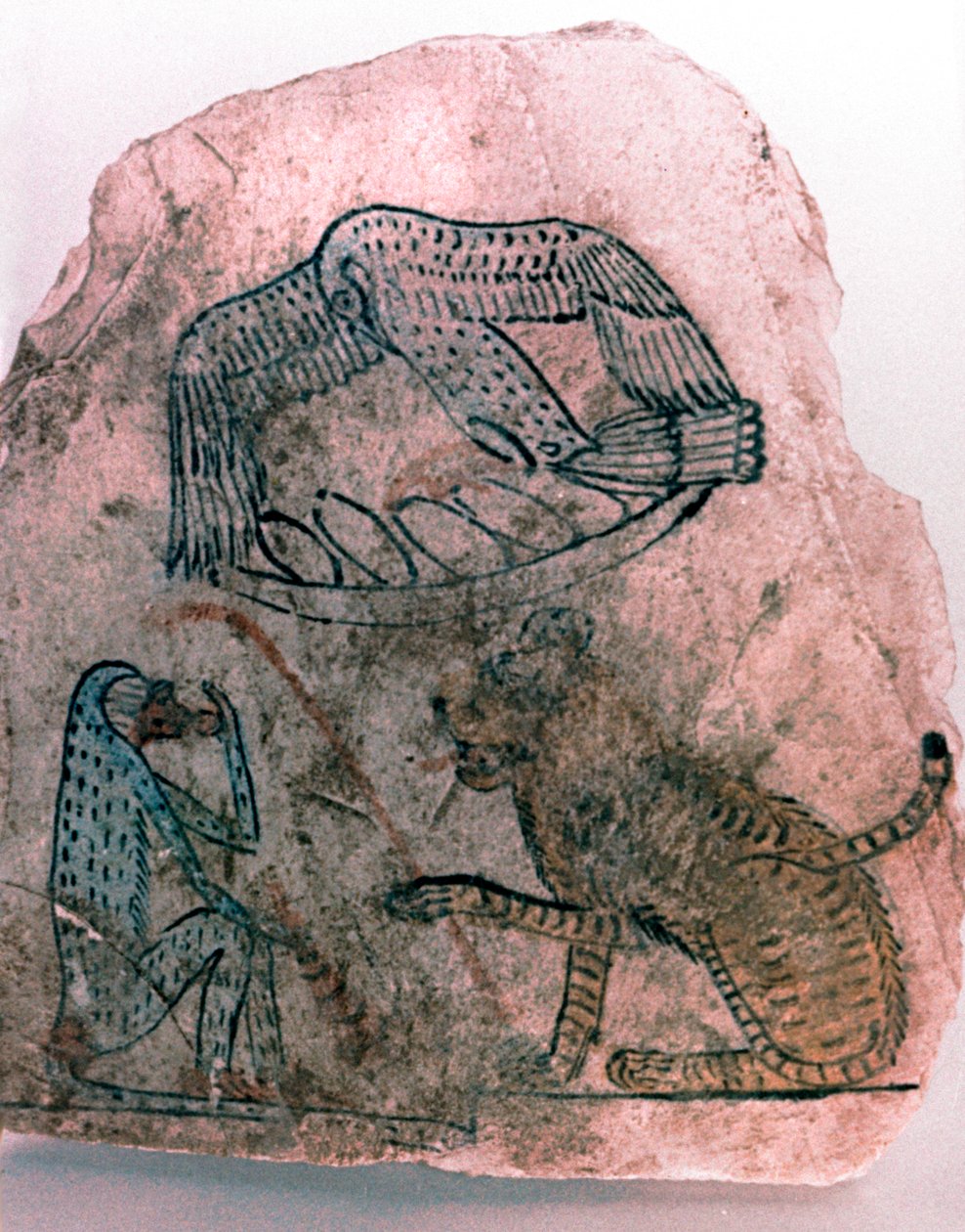 Ostracon Fragment, Cheetah, Bird and Monkey, Egypt av Unbekannt
