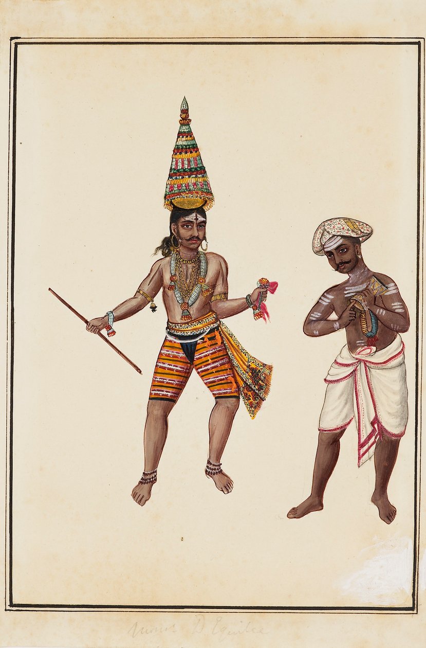 Et par mannlige tempeldansere, 1820-1825 av Unbekannt