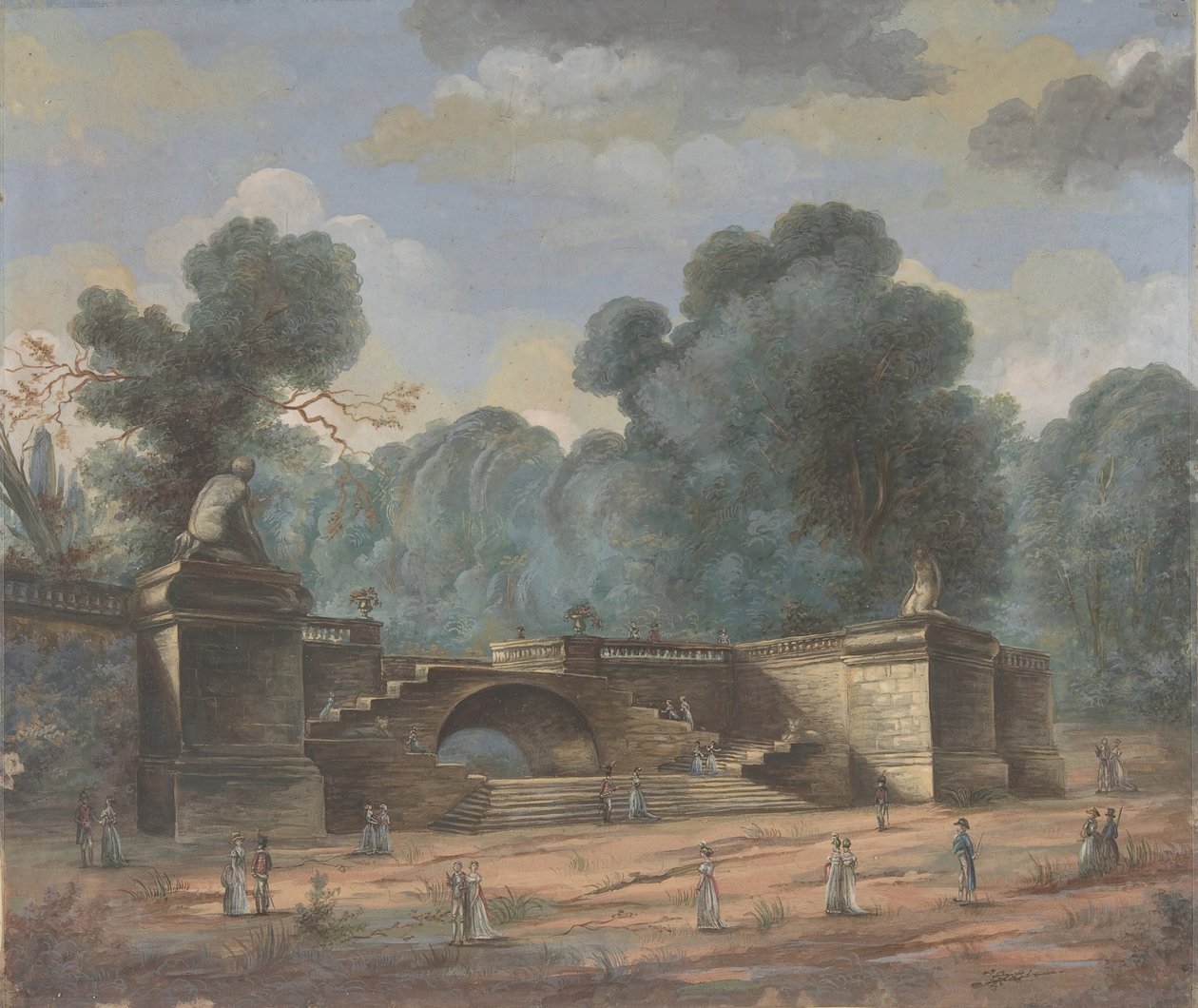 Parklandskap med vandrefigurer, 1800-tallet. av Unbekannt