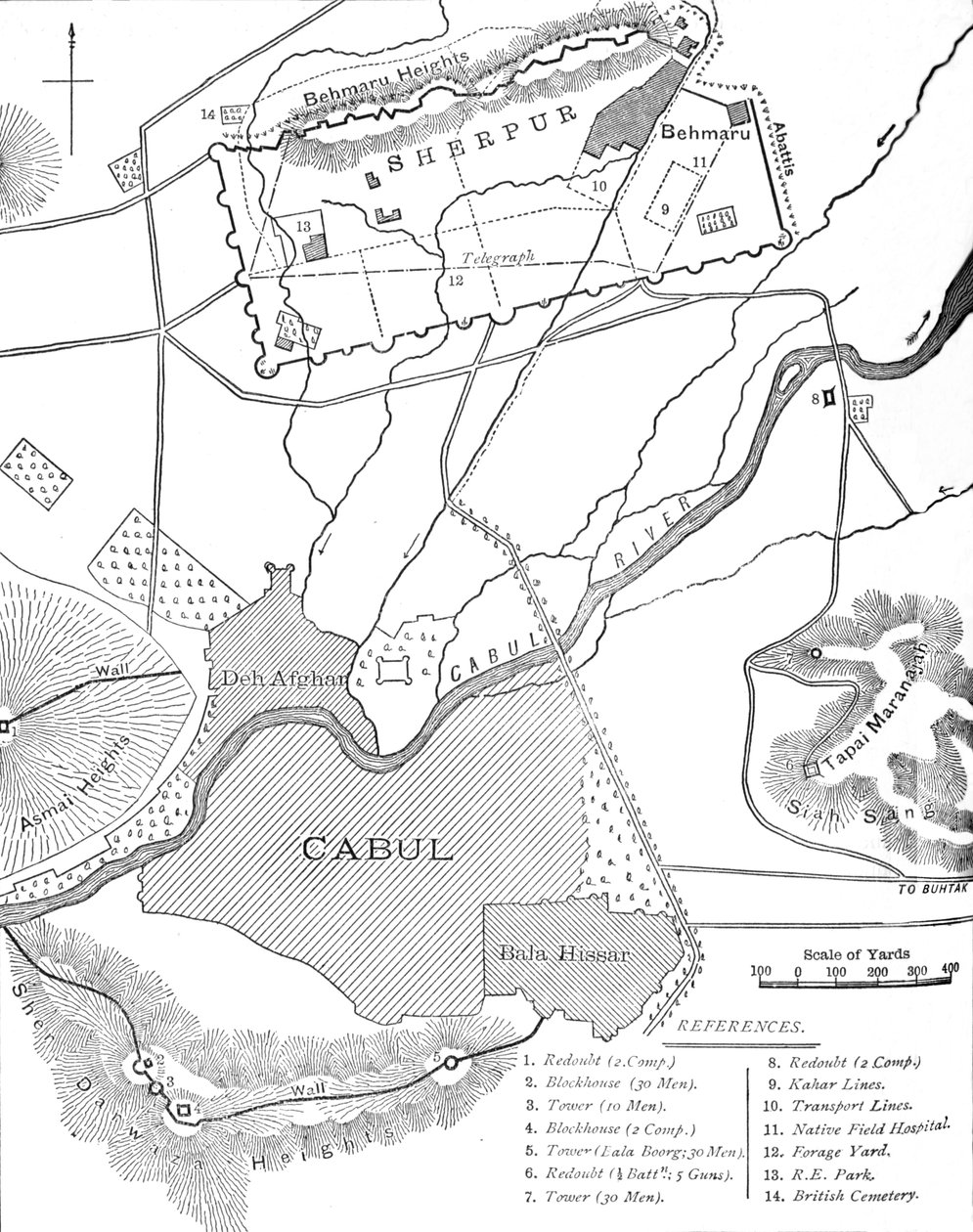 Plan for Sherpur Cantonments, c1880 av Unbekannt