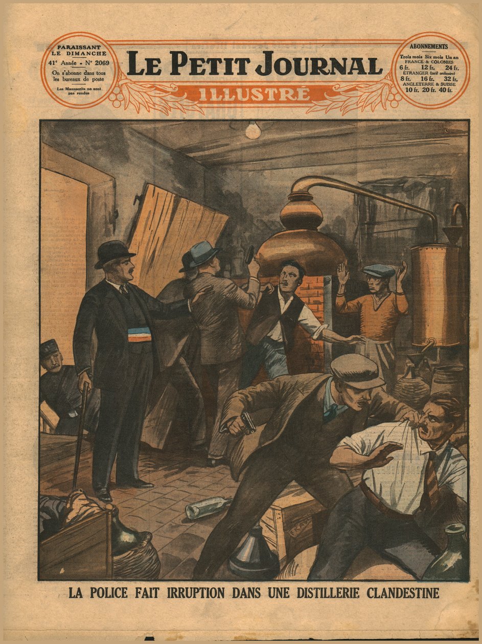 Politirazzia på et ulovlig destilleri, 1930. av Unbekannt