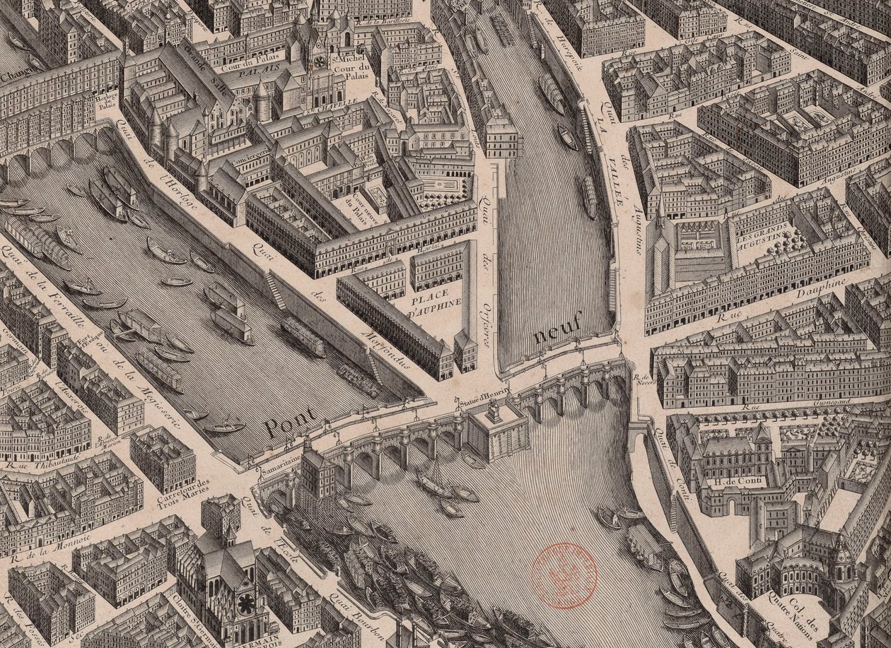 Pont Neuf. Kart over Paris, sa Turgot, 1739. av Unbekannt