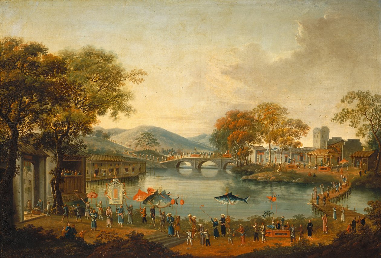 Prosesjon ved en innsjø, 1800-tallet. av Unbekannt