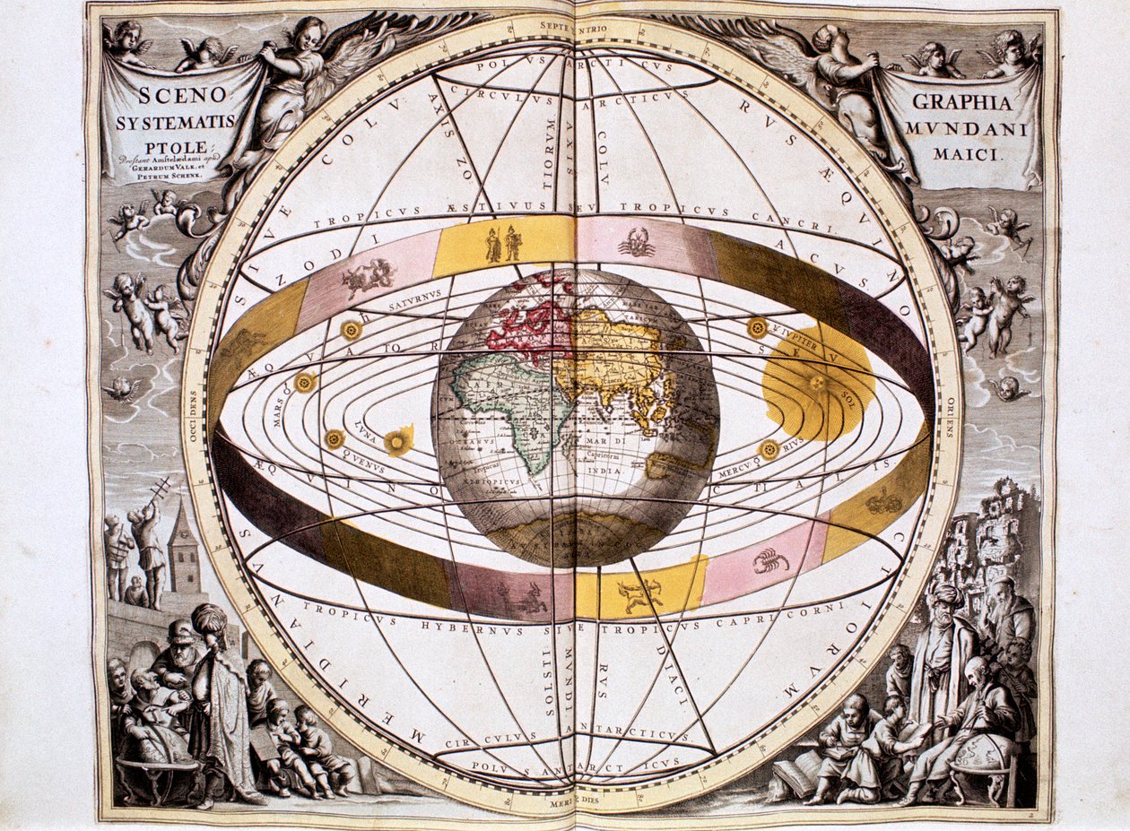 Ptolemaisk geosentrisk Jord-sentrert system av universet, 1708 av Unbekannt