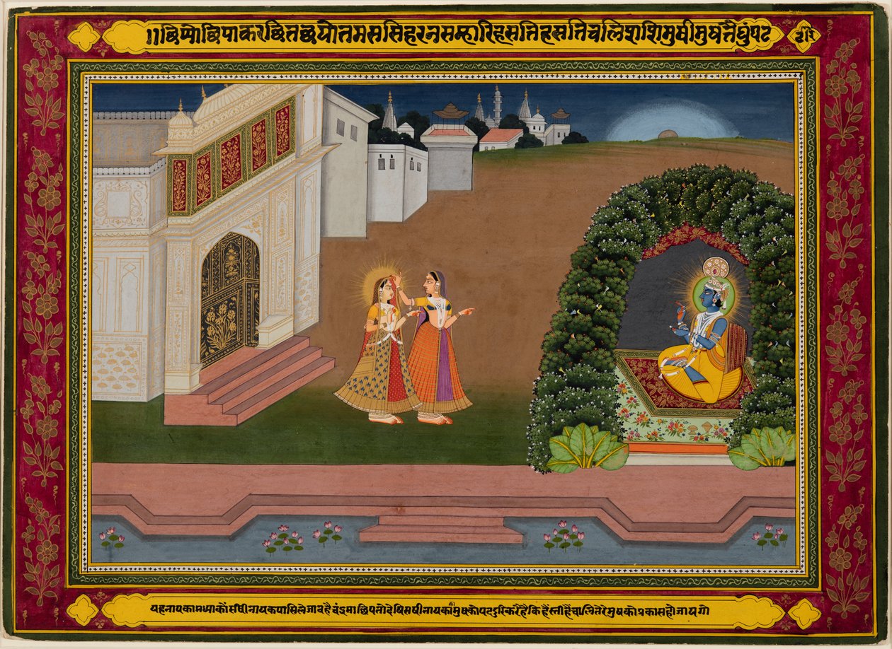 Radhas Confidante bringer henne til Krishna, ca. 1790-1800. av Unbekannt