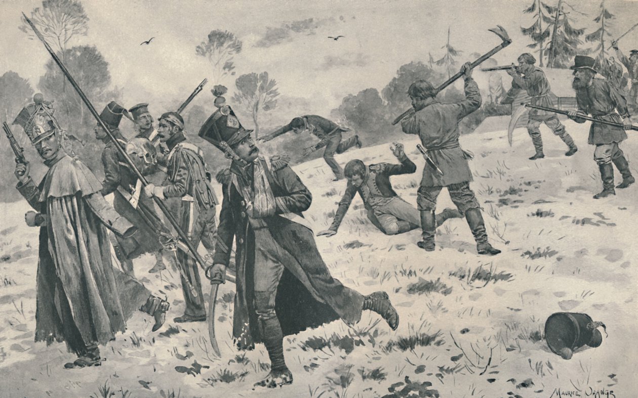 Russiske bønder som angriper franske etternølere, 1812, 1896 av Unbekannt