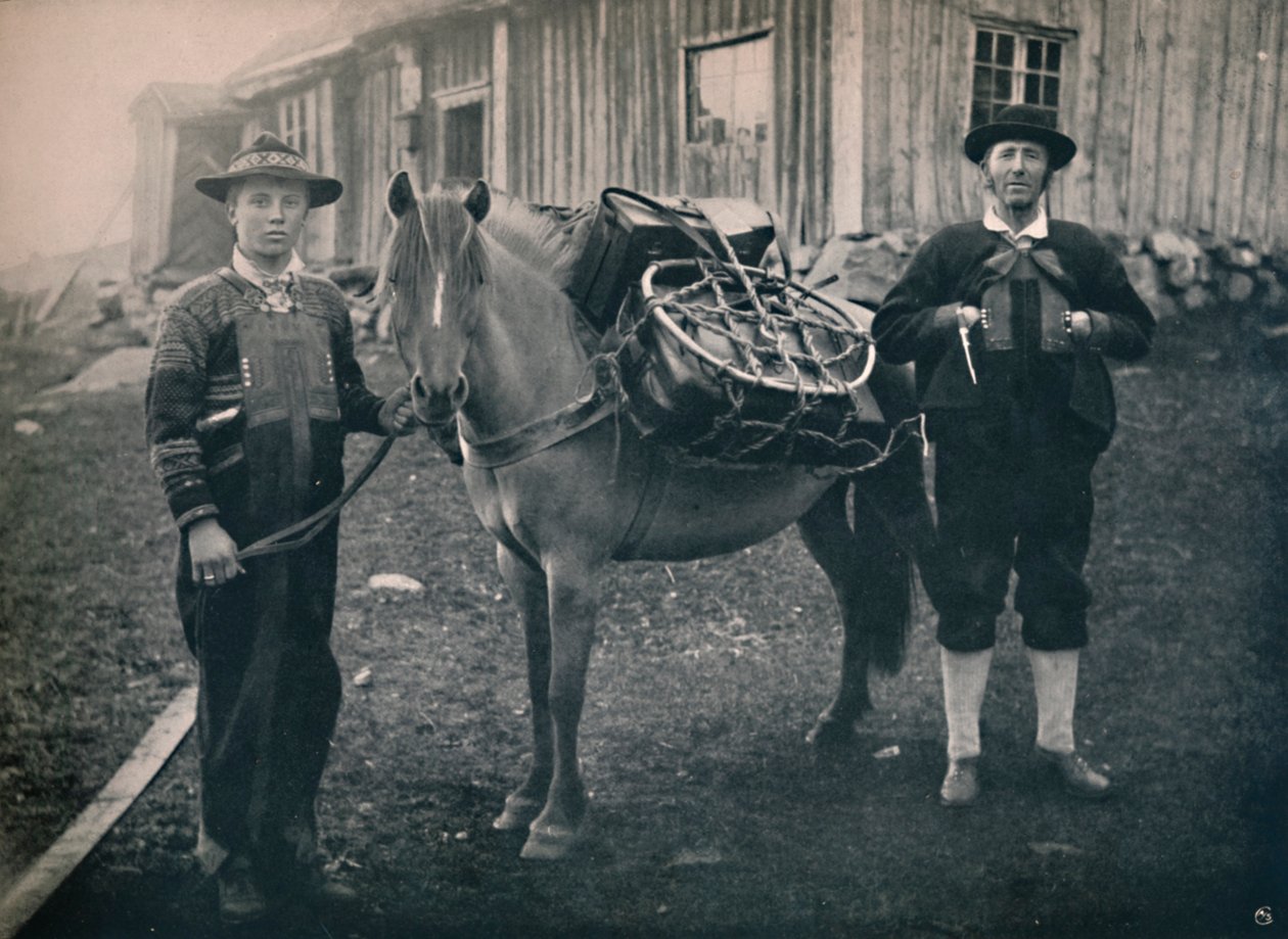 Saetersdalen Highlanders with Pack-Horse, 1914. av Unbekannt