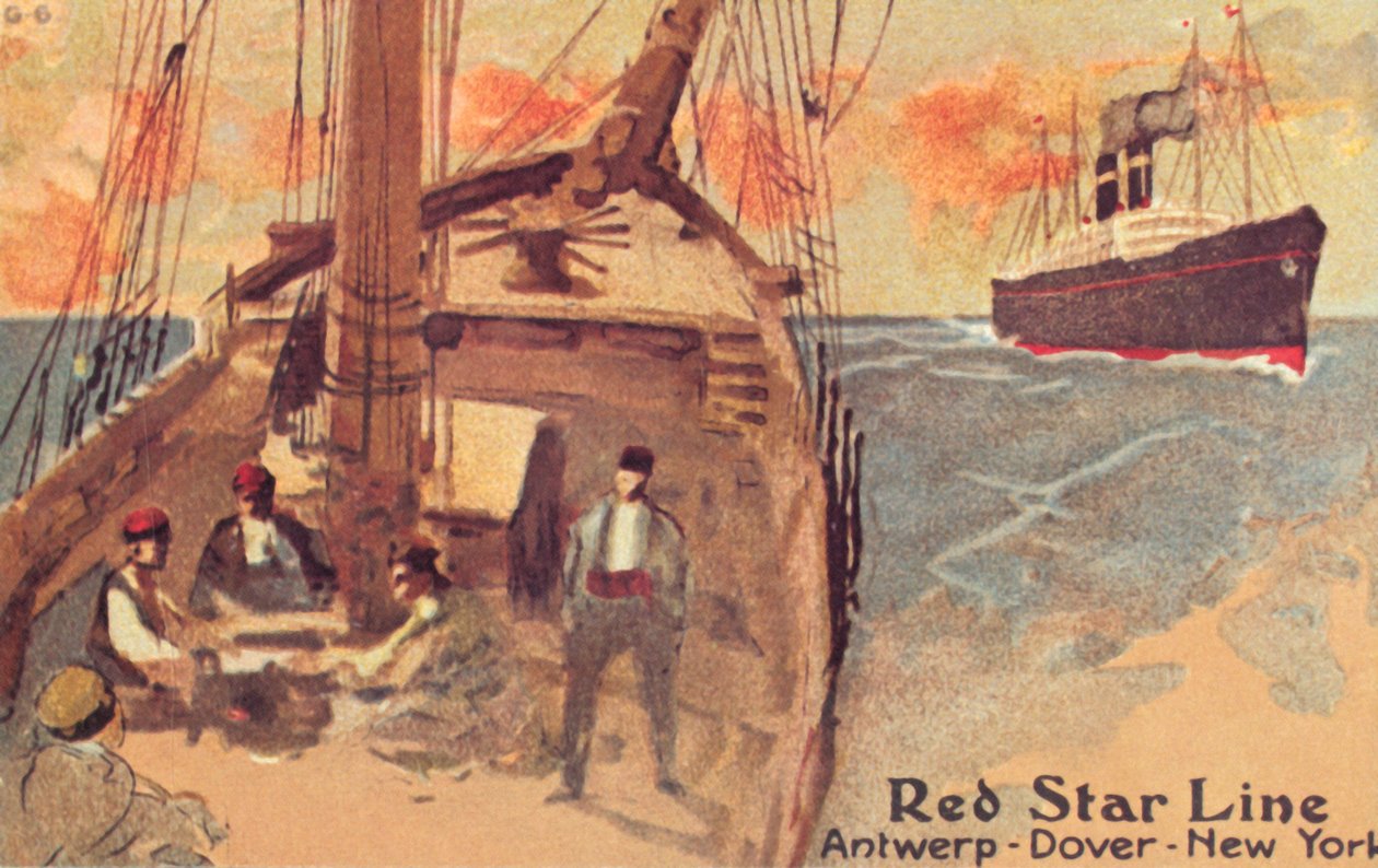 Seilskip og Red Star havskip, c1900. av Unbekannt