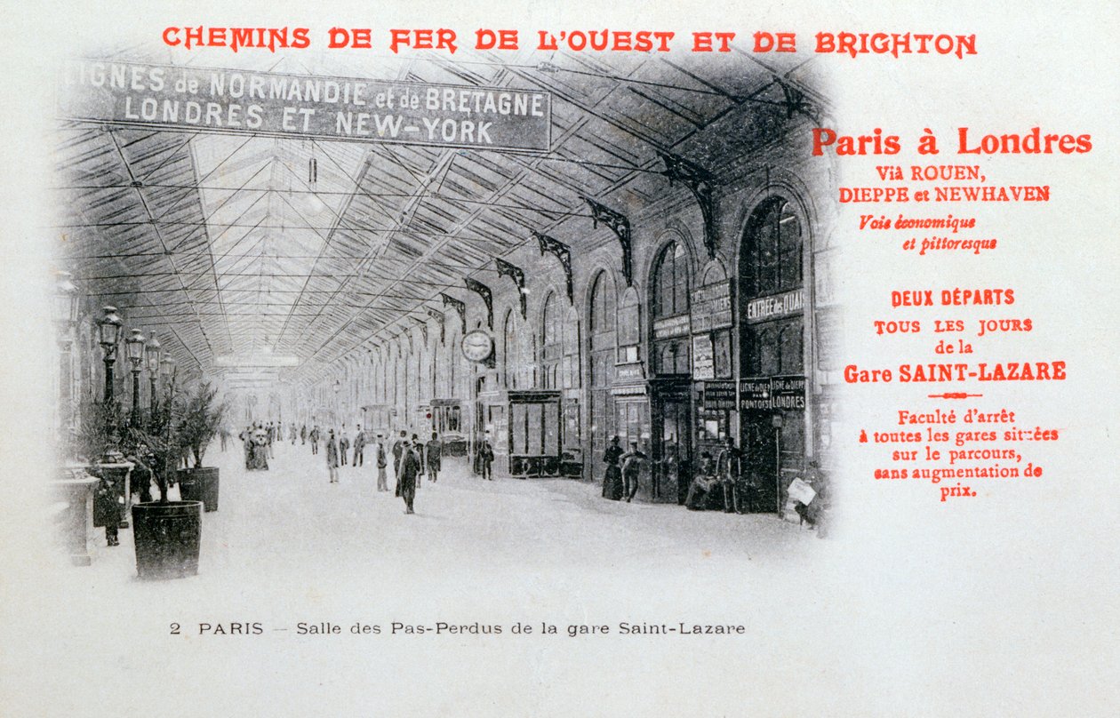 St. Lazare stasjon, Paris, ca. 1900 av Unbekannt