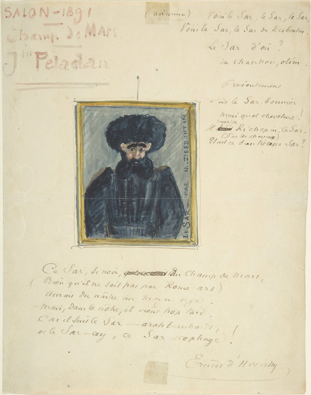 Satirisk tegning av Sâr Joséphin Peladan, 1891. av Unbekannt