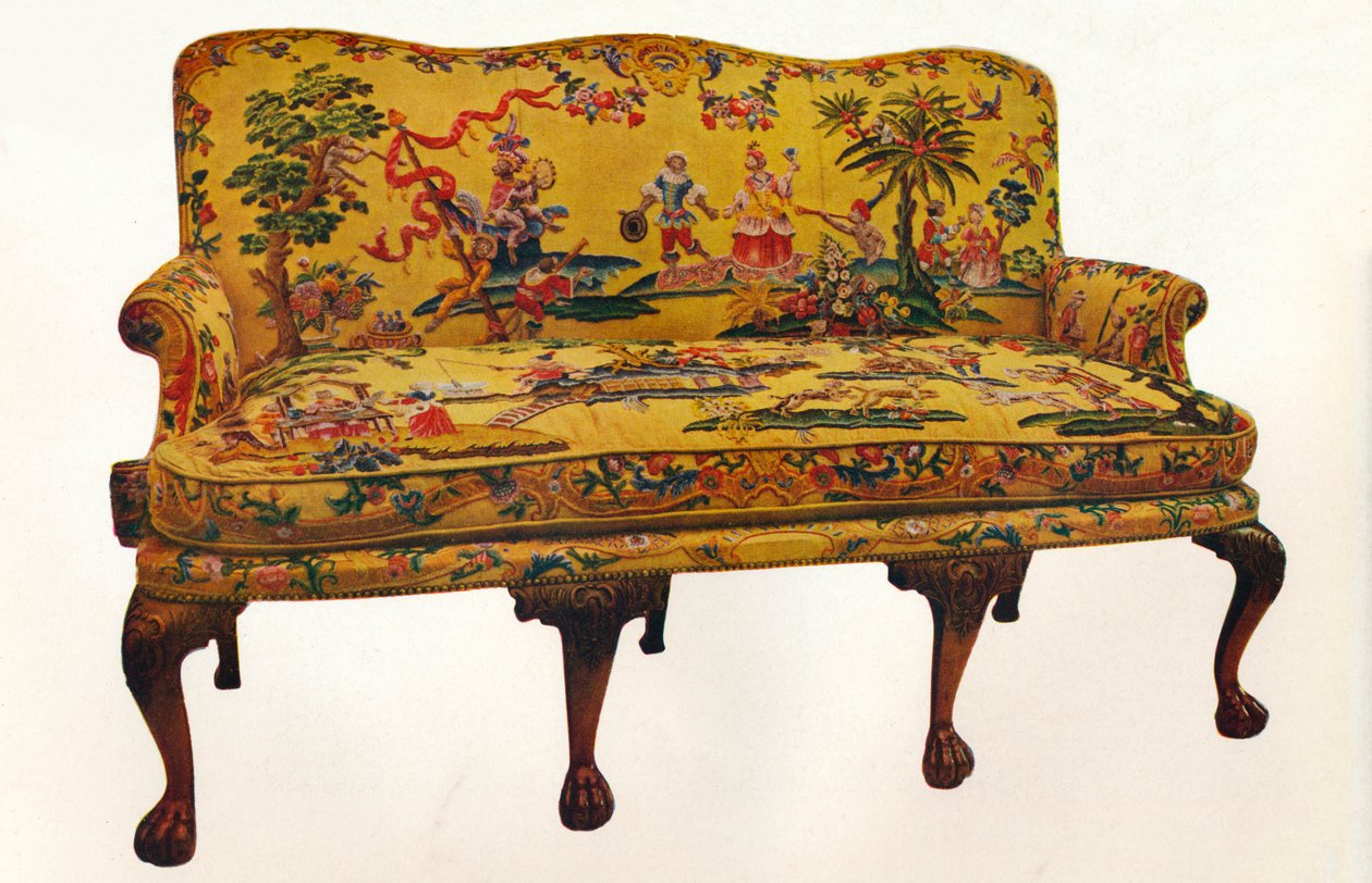 Sofa dekket med tidstypisk Chinoiserie-broderi, c1710 av Unbekannt