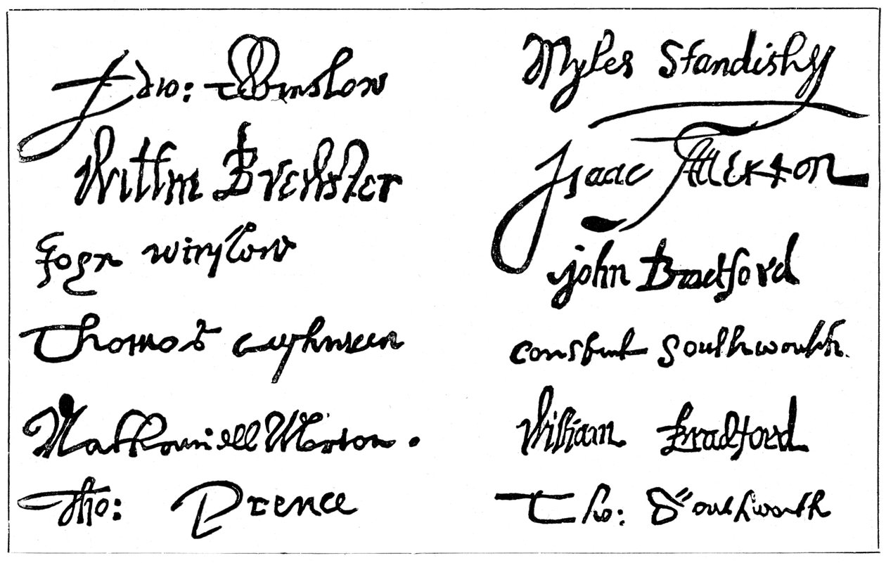 Signaturer fra pilegrimsfedrene, 1620-tallet, c1920 av Unbekannt