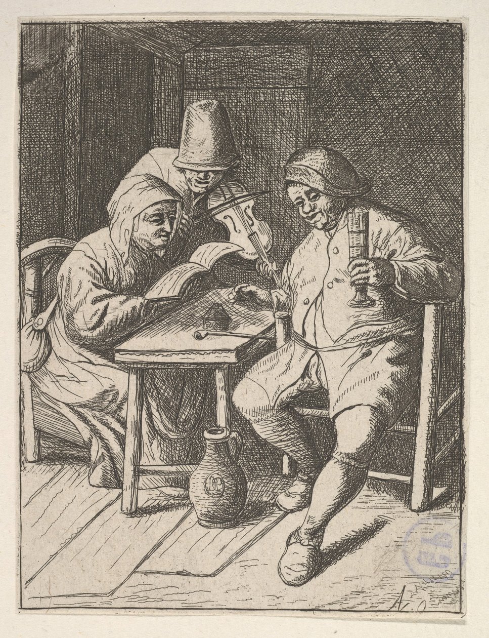 Syngende par og fiolin, 1610-85. av Unbekannt
