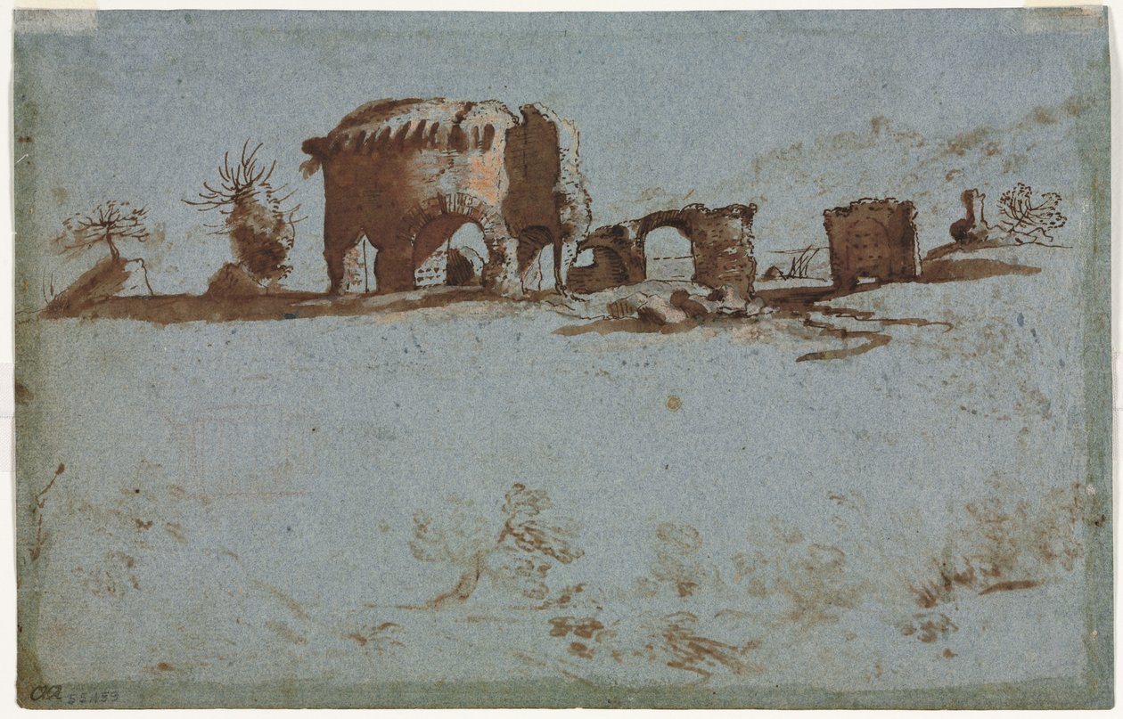 Liten gruppe romerske ruiner, ca. 1650. av Unbekannt