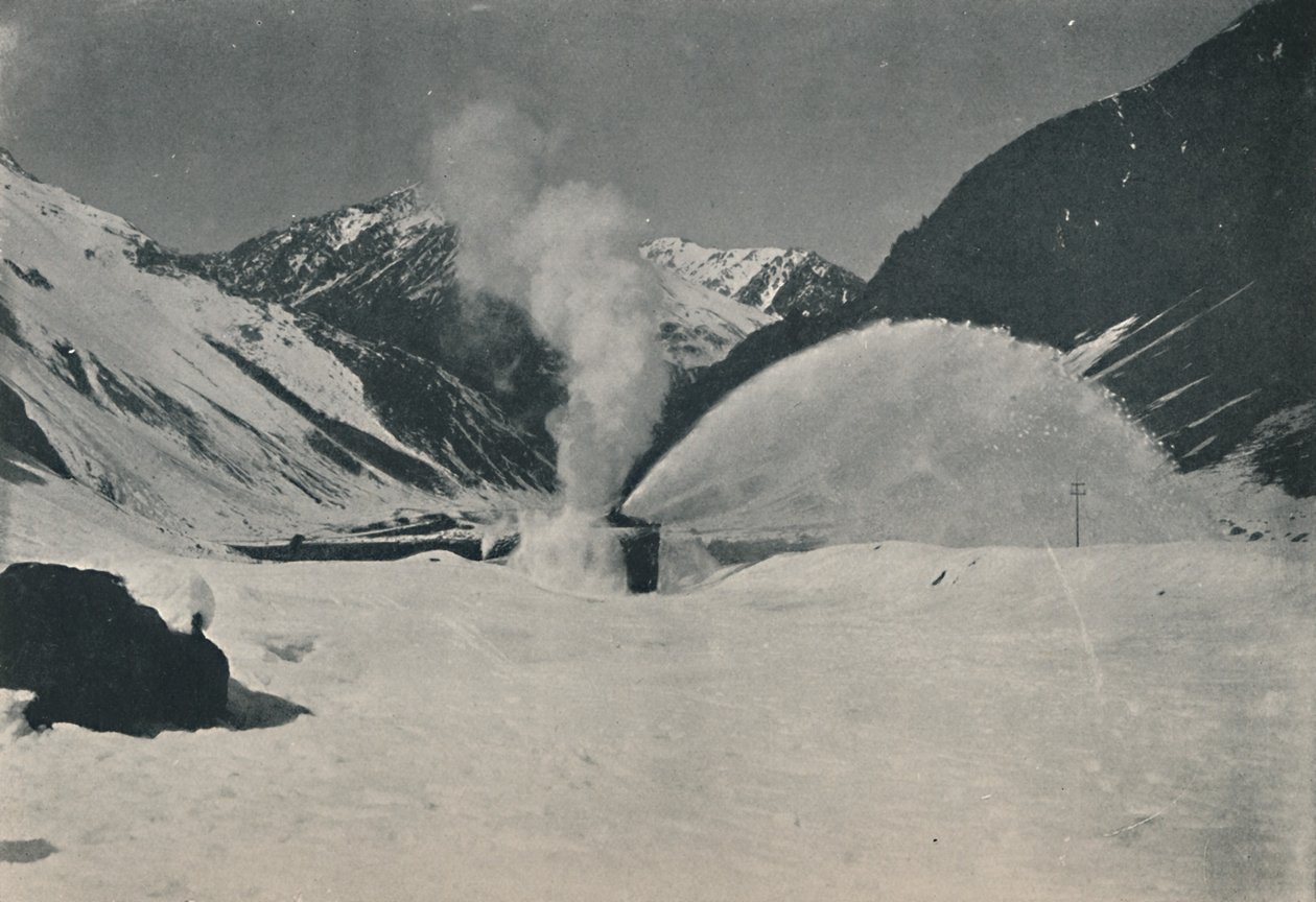 Snøplog i arbeid blant Andesfjellene, 1916 av Unbekannt
