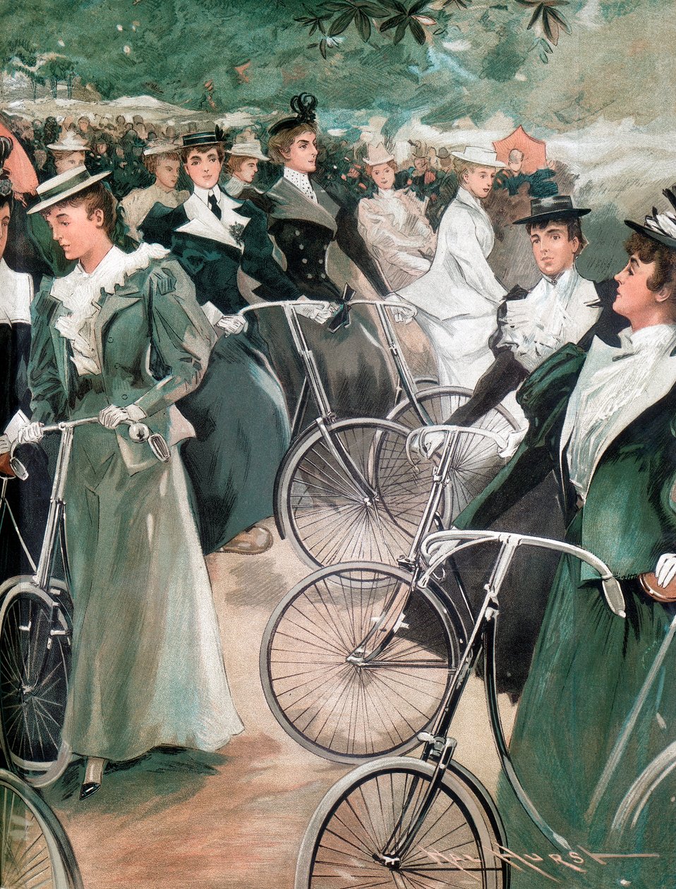 Samfunnsdamer som sykler i Hyde Park, London, 1896 av Unbekannt