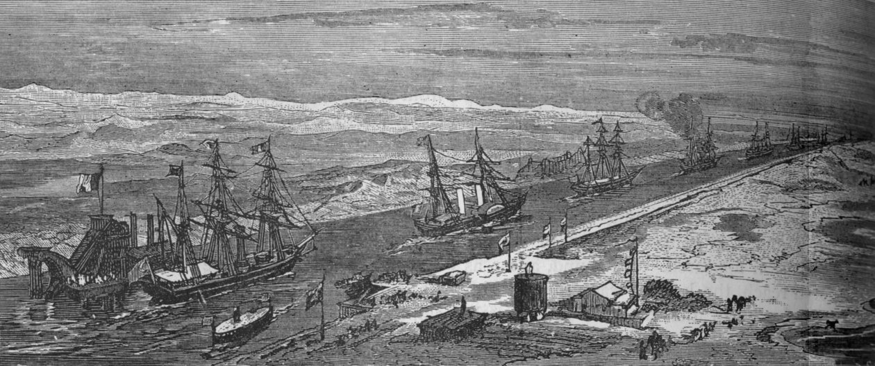 Dampskip som passerer gjennom Suez-kanalen, c1882 av Unbekannt