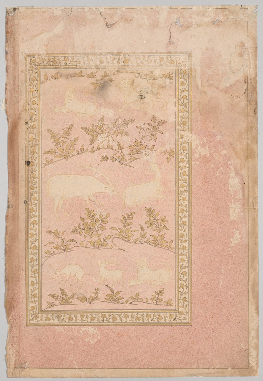 Stensilerte scener av løve og gaselle, ca. 1710. av Unbekannt