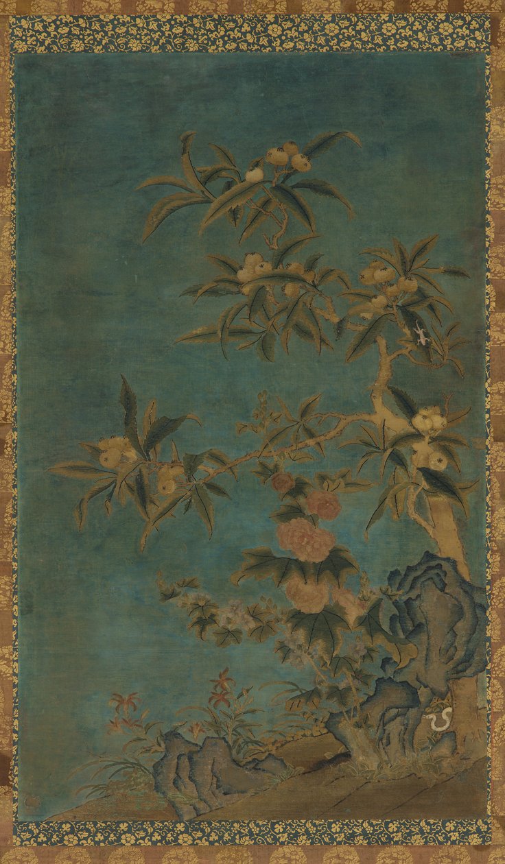 Tapet: frukttrær og stokkroser, Ming-dynastiet, 1368-1644. av Unbekannt