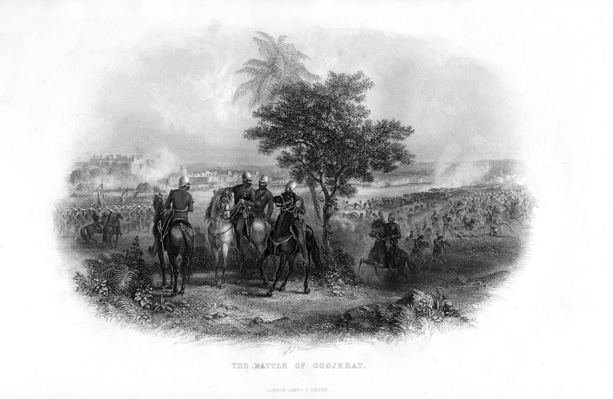 Slaget ved Goojerat, 1849, 1800-tallet av Unbekannt