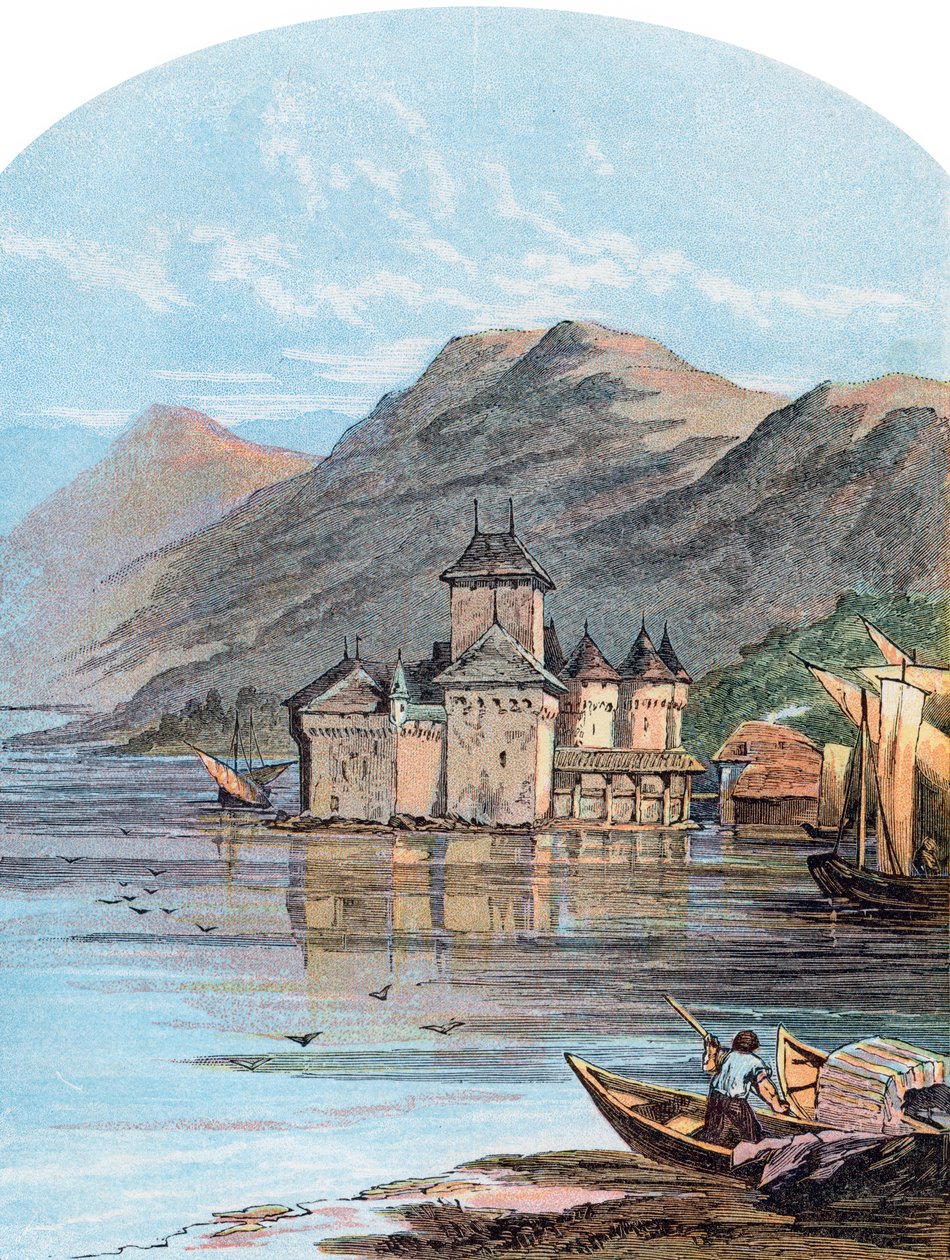 Chillon-slottet, Genfersjøen, Sveits, 1864 av Unbekannt