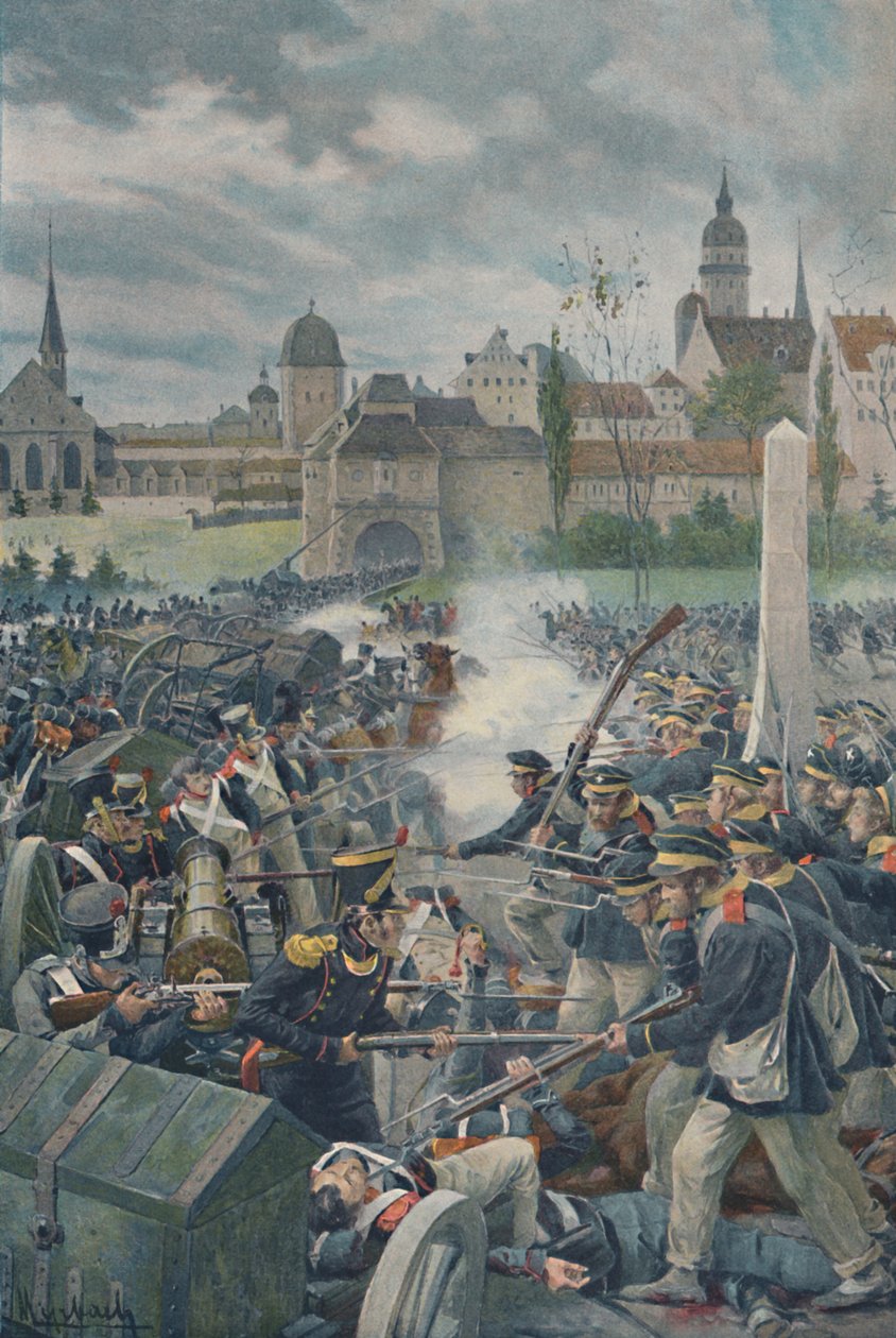 Den franske hæren forlater Leipsic, 1813, 1896. av Unbekannt