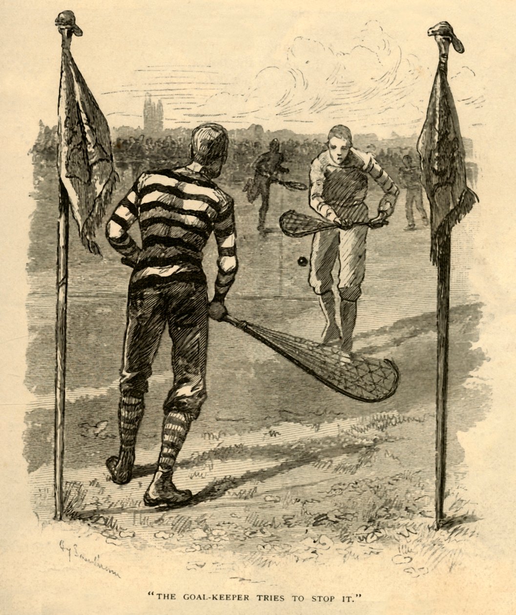 Målvakten prøver å stoppe det., 1881. av Unbekannt