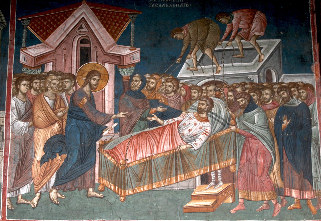 The Healing the lamme i Kapernaum, ca 1350 av Unbekannt