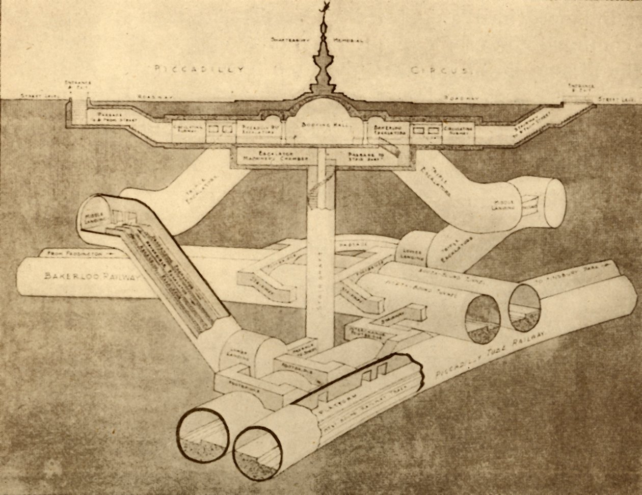 The New Piccadilly Circus T-banestasjon, 1930. av Unbekannt