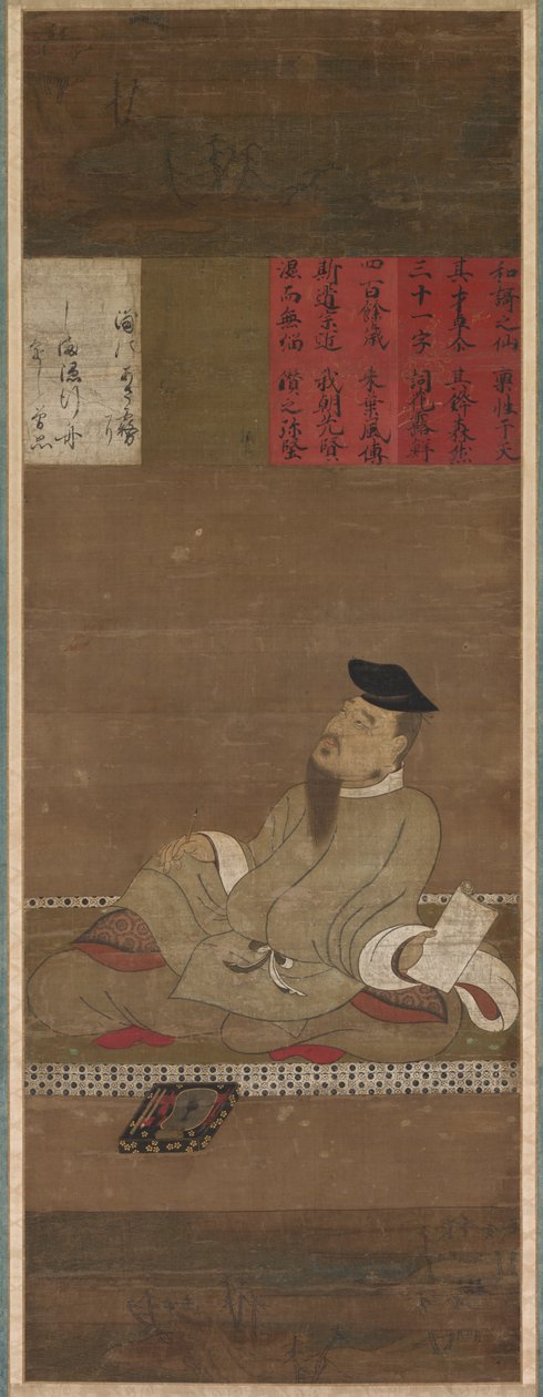 Te Poet t Kakinomoto no Hitomaro, ca. 1300-1350. av Unbekannt