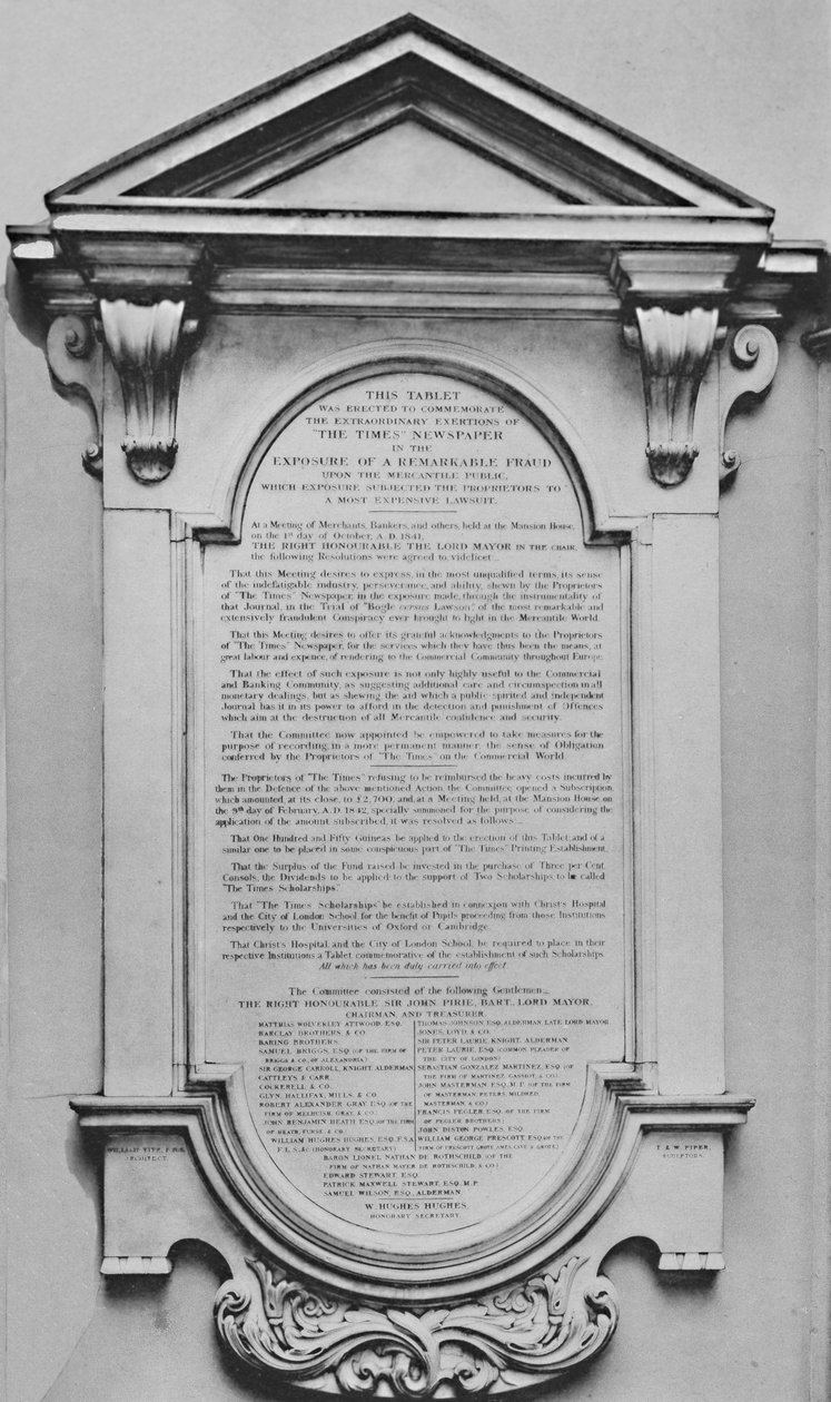 Times Memorial i Lloyds, c1800-tallet, 1928 av Unbekannt