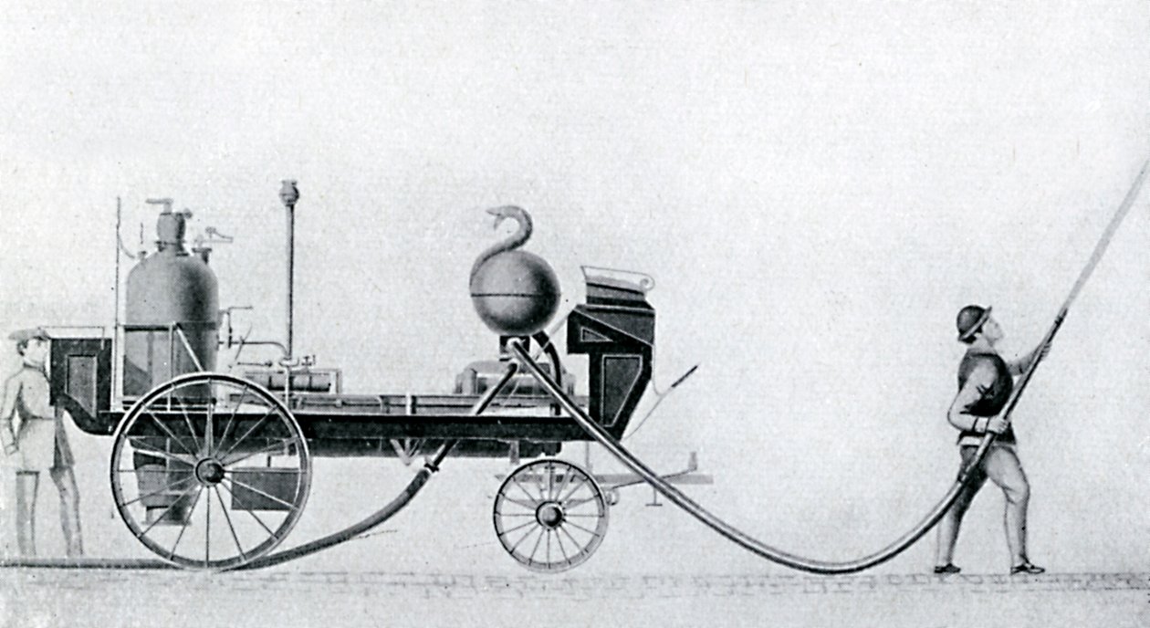 Den første dampbrannbilen, c1830 av Unbekannt