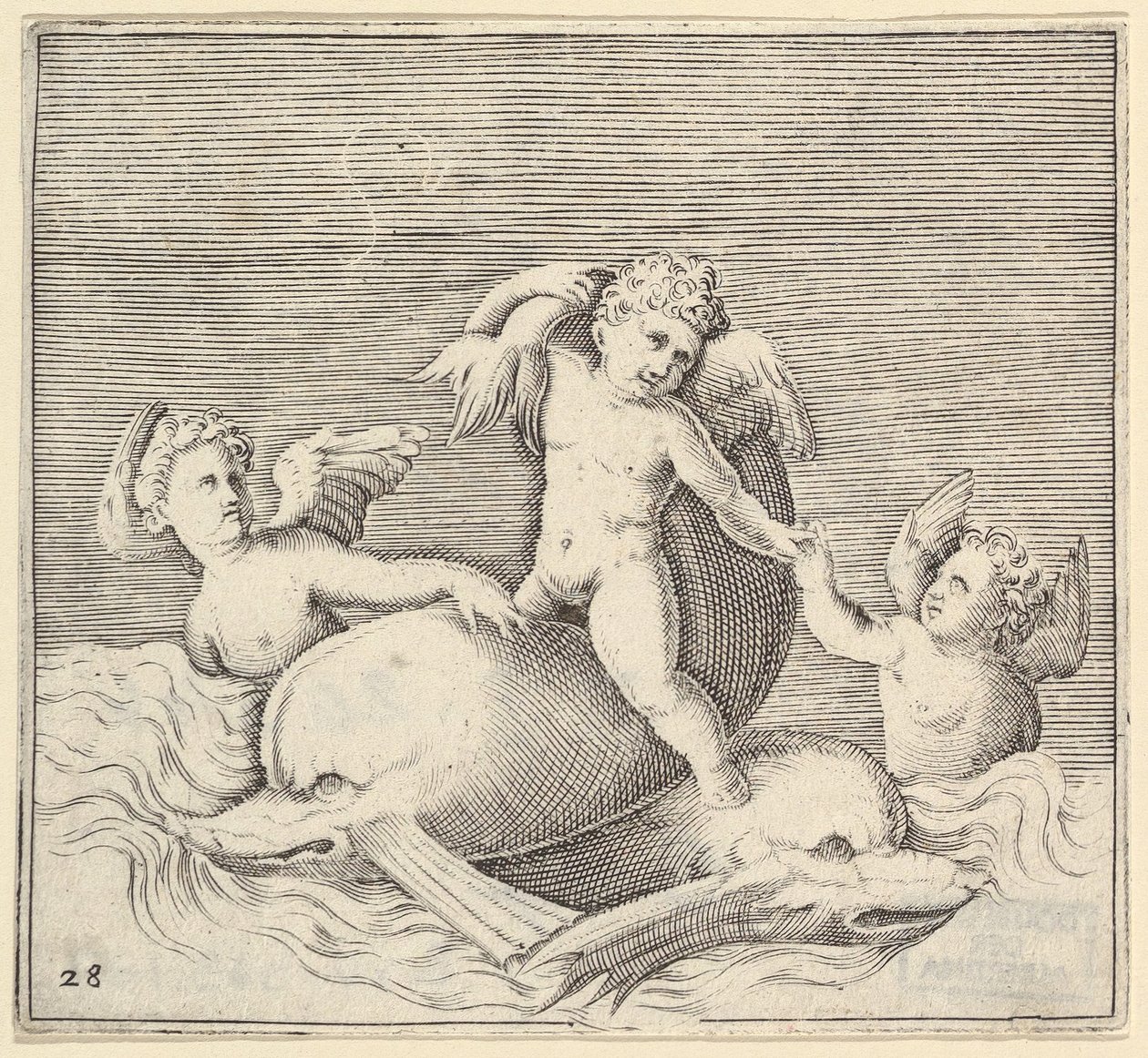 Three Cupids and Two Dolphins, utgitt ca. 1599-1622. av Unbekannt