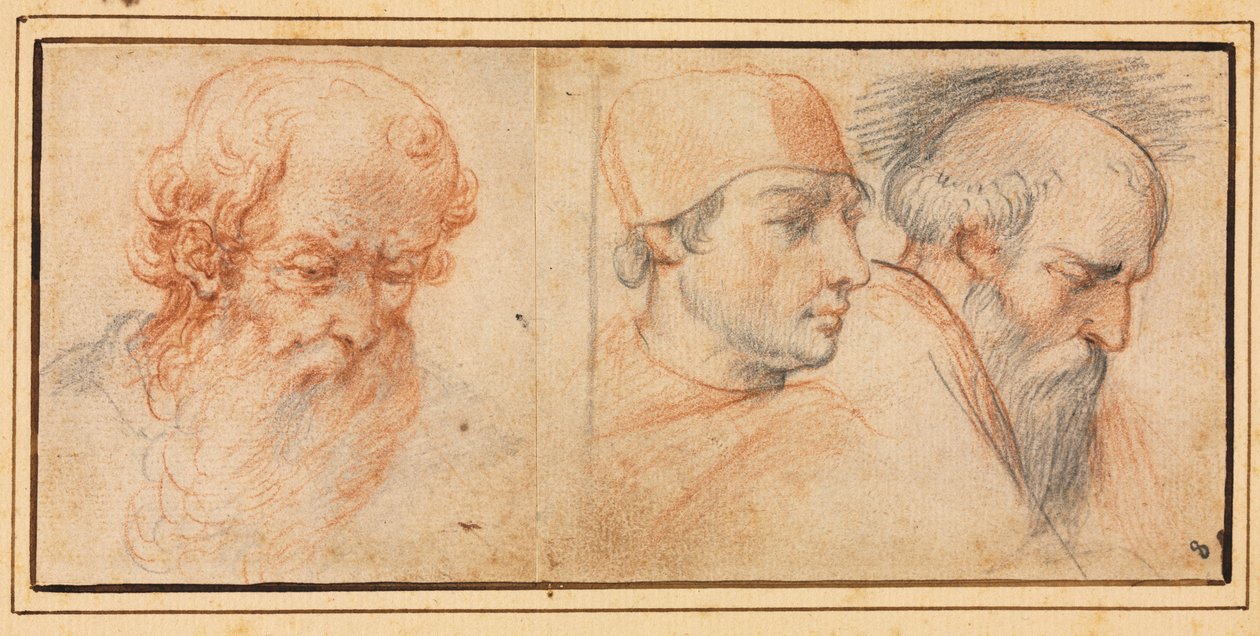 Tre hodestudier, 1600-tallet. av Unbekannt