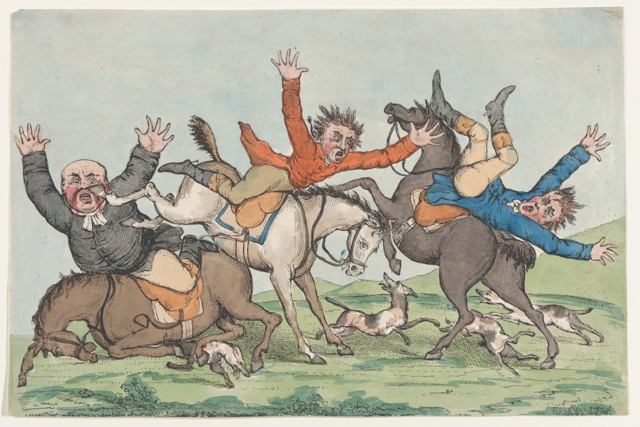 Tre ryttere faller fra fjellene sine, 1780-1820. av Unbekannt