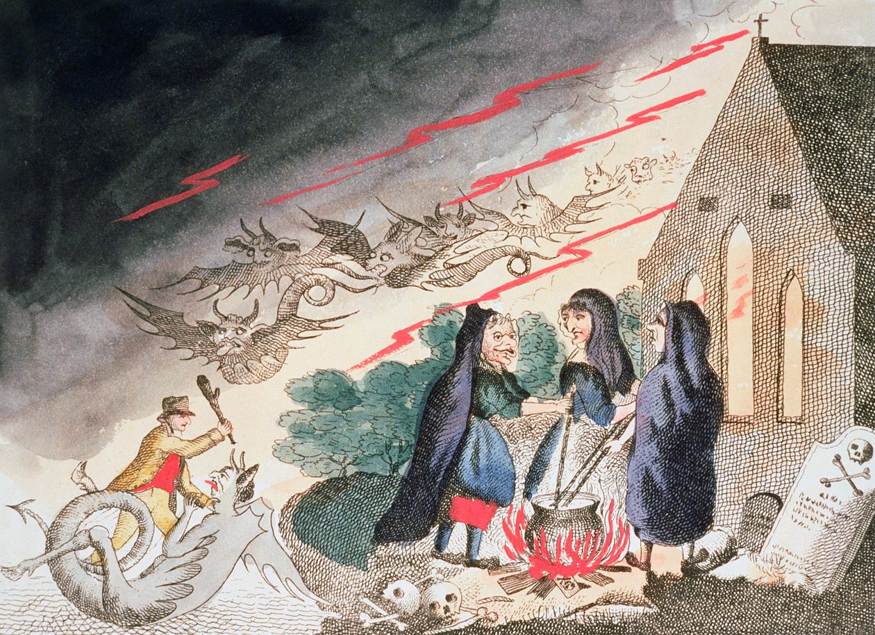 Tre hekser på en kirkegård, ca 1790-tallet av Unbekannt