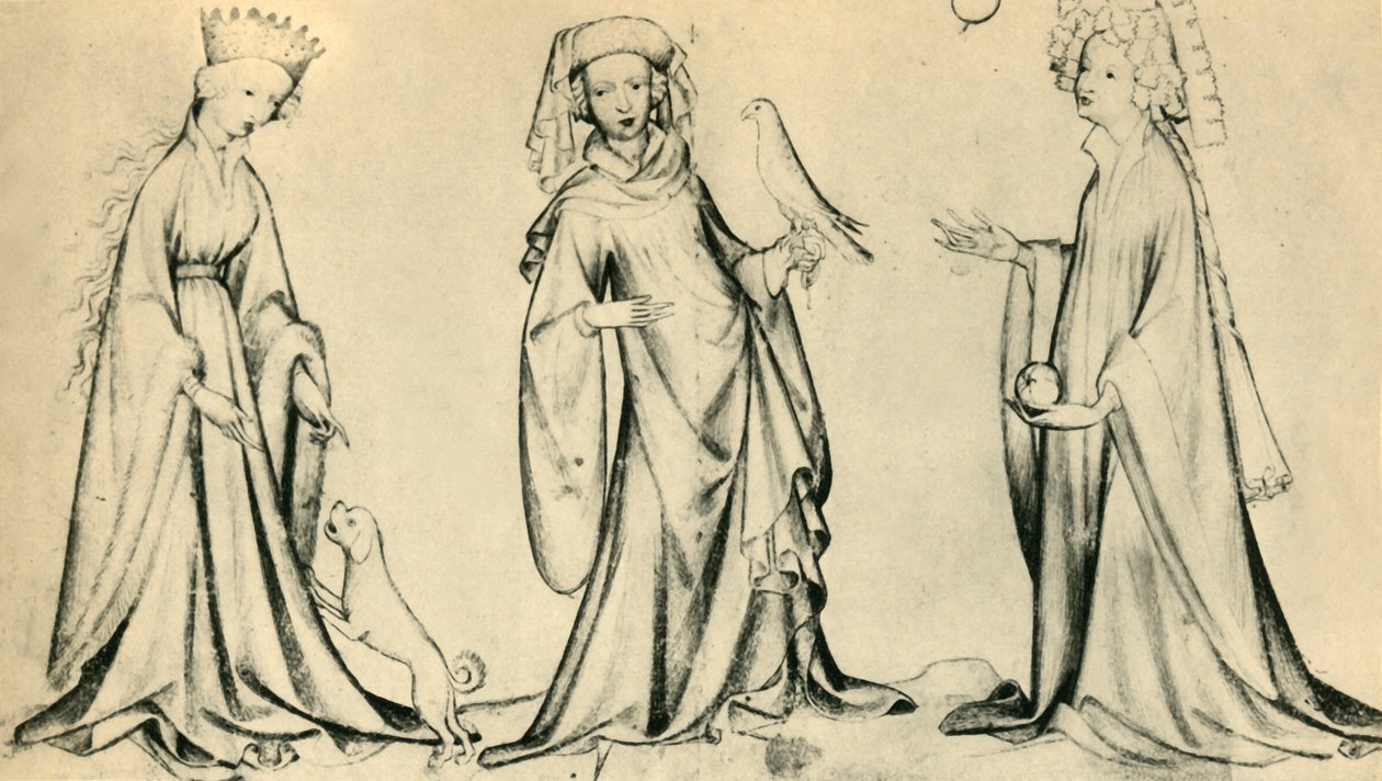 Tre unge kvinner, c1400, 1943. av Unbekannt