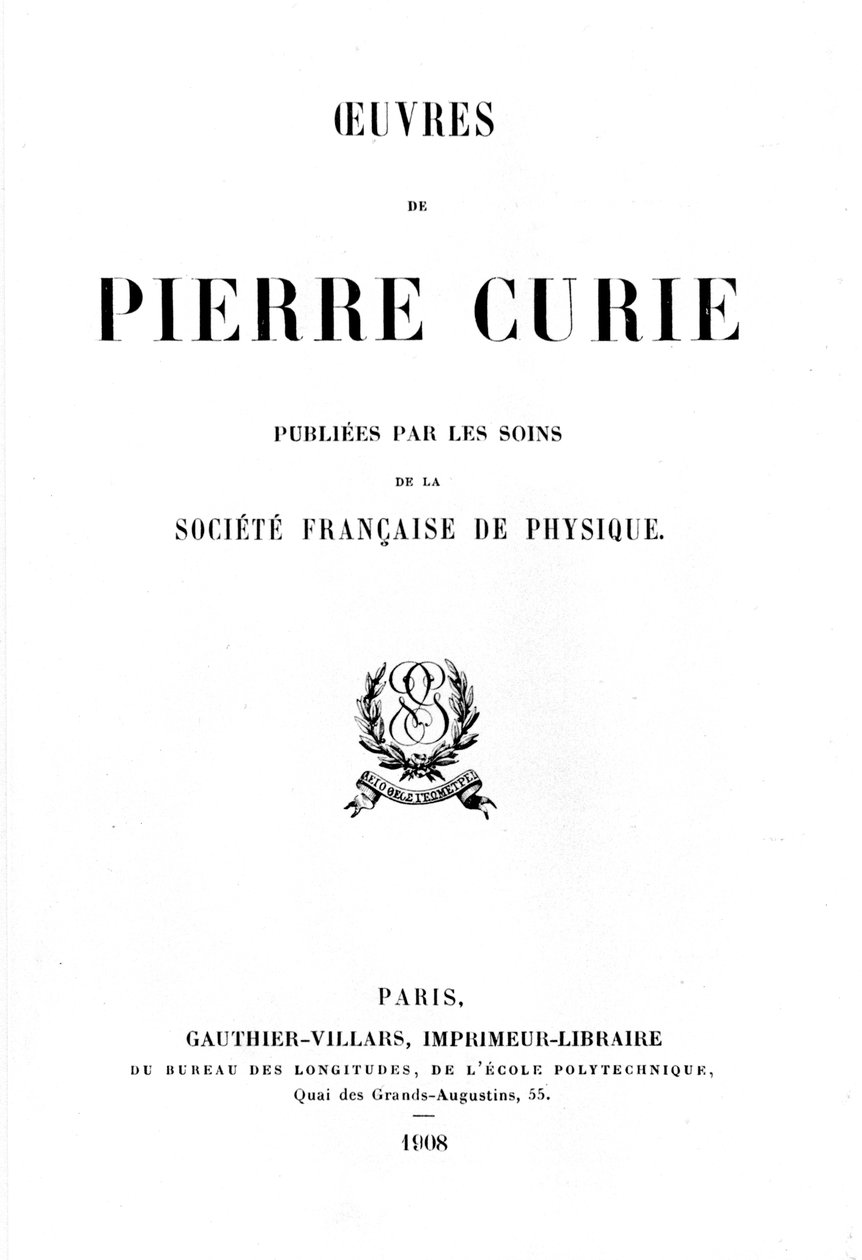 Tittelside til Works of Pierre Curie, 1908 av Unbekannt