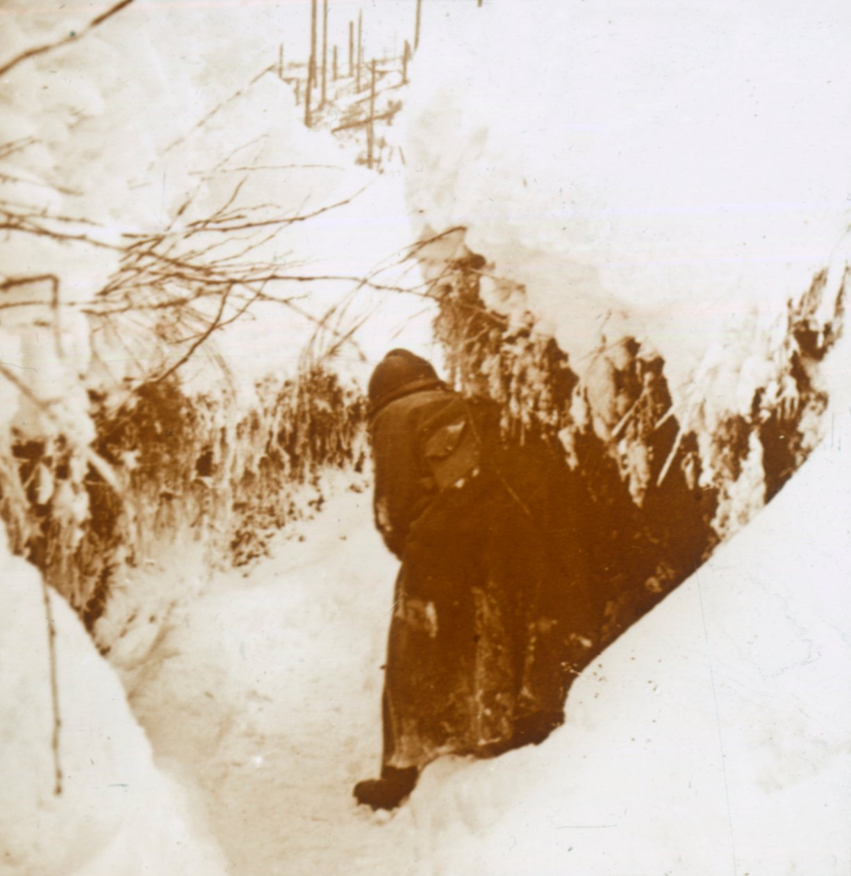 skyttergraver i snøen, Alsace, østlige Frankrike, c1914-c1918 av Unbekannt