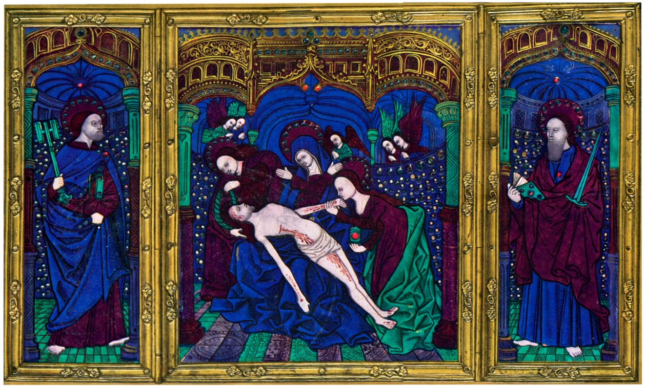 Triptych, champlevé-emalje på kobber, 1500-tallet, 1931 av Unbekannt