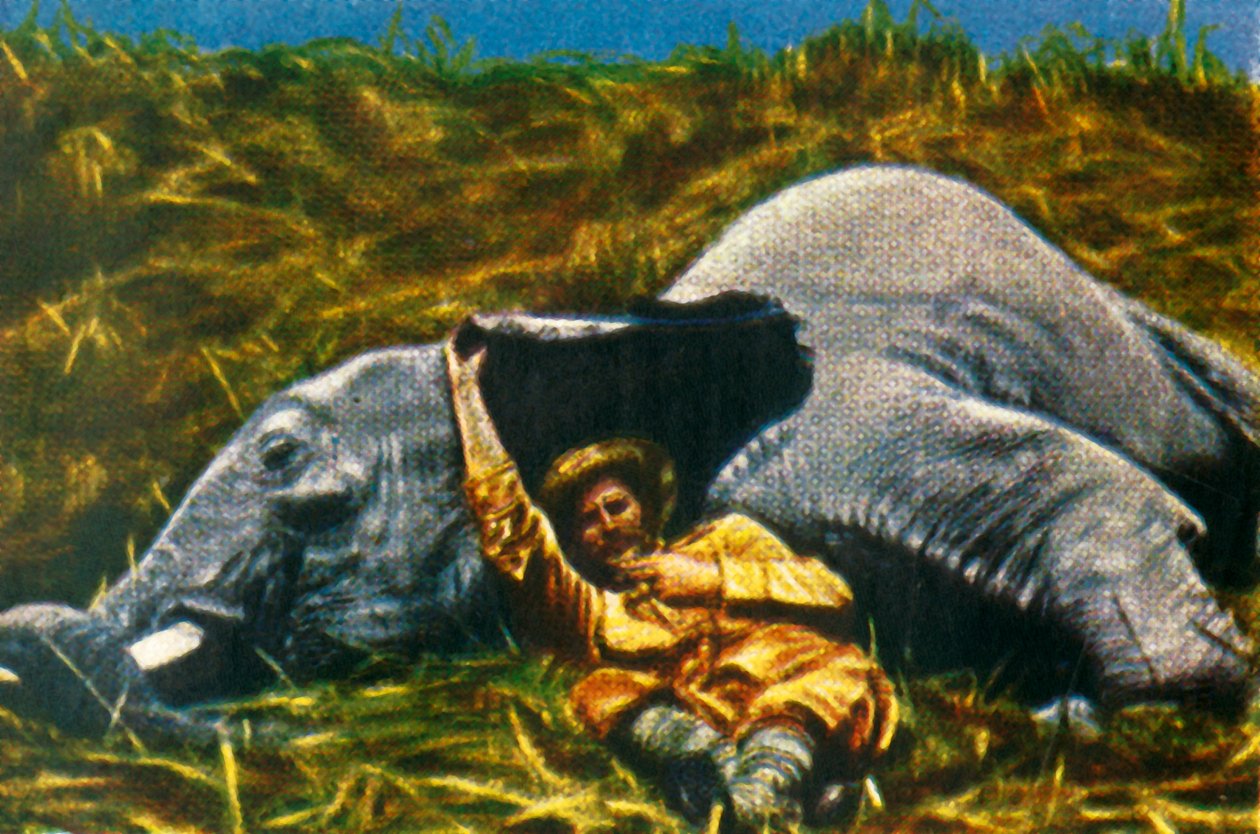 Troféjeger med død elefant, c1928. av Unbekannt