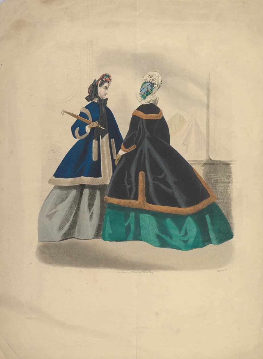 To kvinner i frakker, 1863-64. av Unbekannt