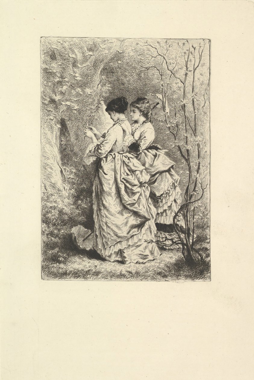 To unge damer i en hage, 1873-74. av Unbekannt