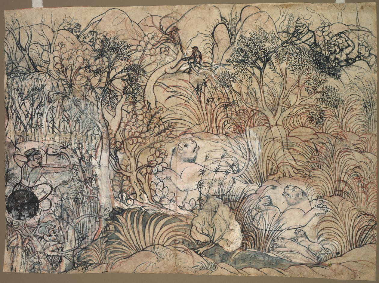 Umed Singh fra Kota Hunting Lions, ca. 1785-1790. av Unbekannt