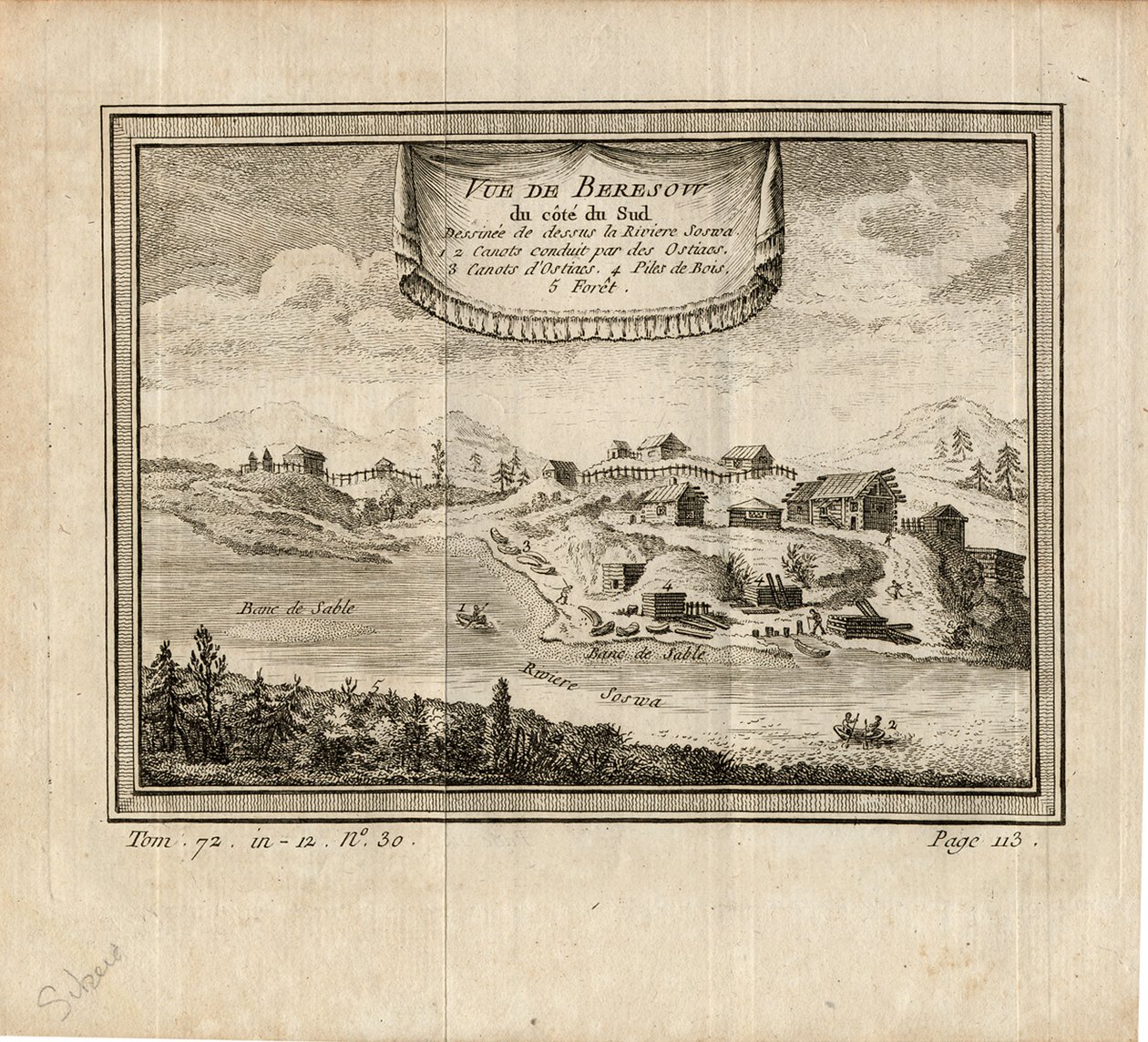 Utsikt over Berezov, ca. 1750 av Unbekannt